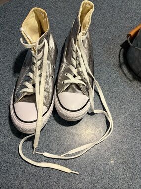 Converse Women’s Silver High-Top Sneakers with White Toe Cap